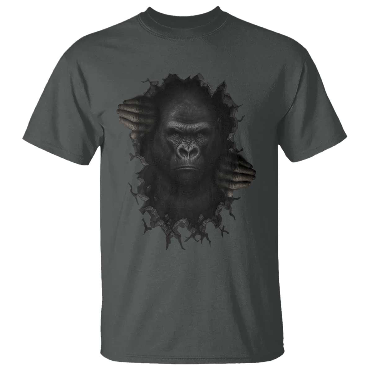 Angry Gorilla Face On Cracked Wall T Shirt Animal Lover Gift TS12 Dark Heather Print Your Wear