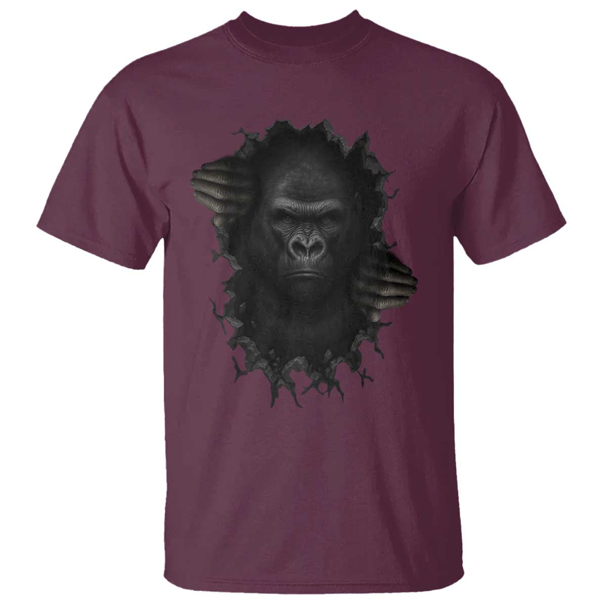 Angry Gorilla Face On Cracked Wall T Shirt Animal Lover Gift TS12 Maroon Print Your Wear