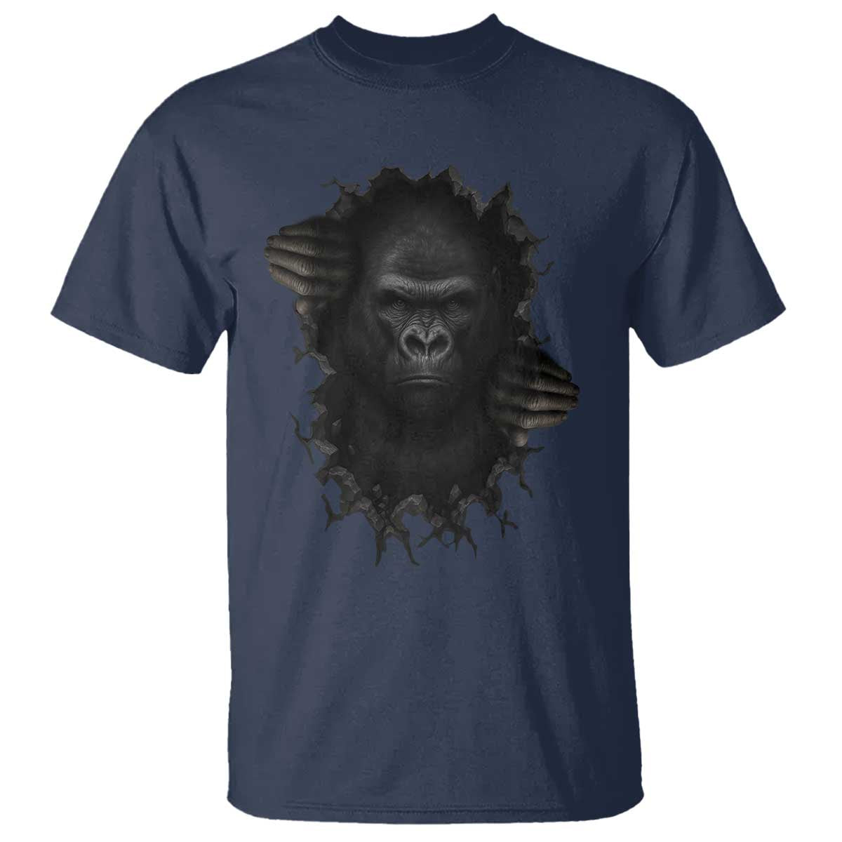 Angry Gorilla Face On Cracked Wall T Shirt Animal Lover Gift TS12 Navy Print Your Wear