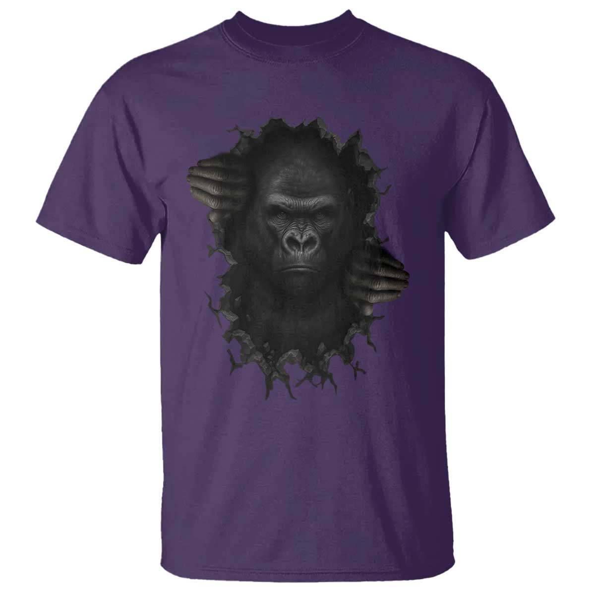 Angry Gorilla Face On Cracked Wall T Shirt Animal Lover Gift TS12 Purple Print Your Wear