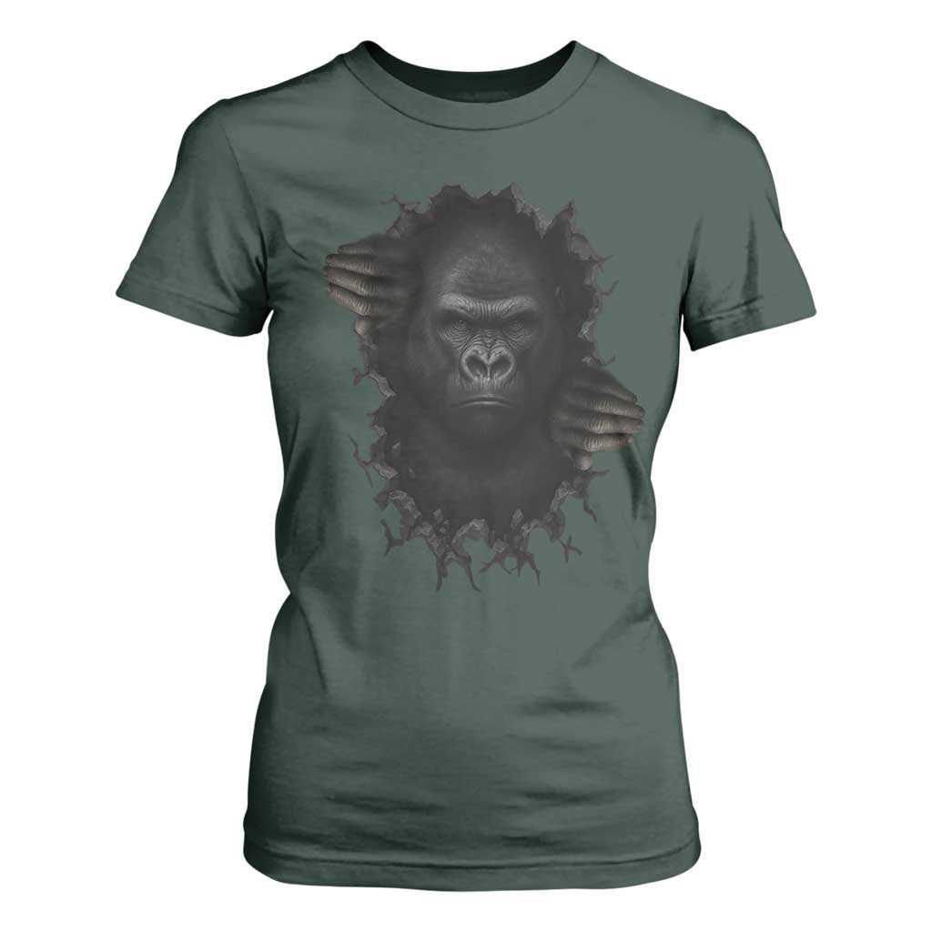 Angry Gorilla Face On Cracked Wall T Shirt For Women Animal Lover Gift TS12 Dark Forest Green Print Your Wear