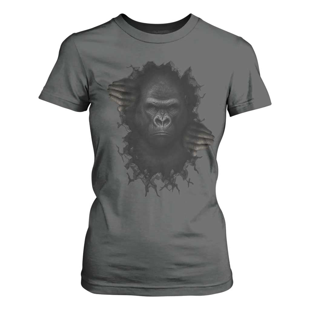 Angry Gorilla Face On Cracked Wall T Shirt For Women Animal Lover Gift TS12 Dark Heather Print Your Wear