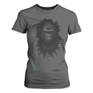Angry Gorilla Face On Cracked Wall T Shirt For Women Animal Lover Gift TS12 Dark Heather Print Your Wear