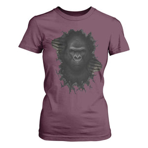Angry Gorilla Face On Cracked Wall T Shirt For Women Animal Lover Gift TS12 Maroon Print Your Wear