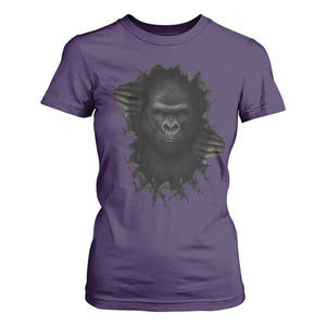 Angry Gorilla Face On Cracked Wall T Shirt For Women Animal Lover Gift TS12 Purple Print Your Wear