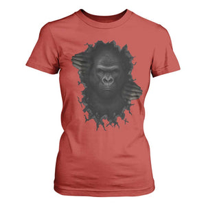 Angry Gorilla Face On Cracked Wall T Shirt For Women Animal Lover Gift TS12 Red Print Your Wear