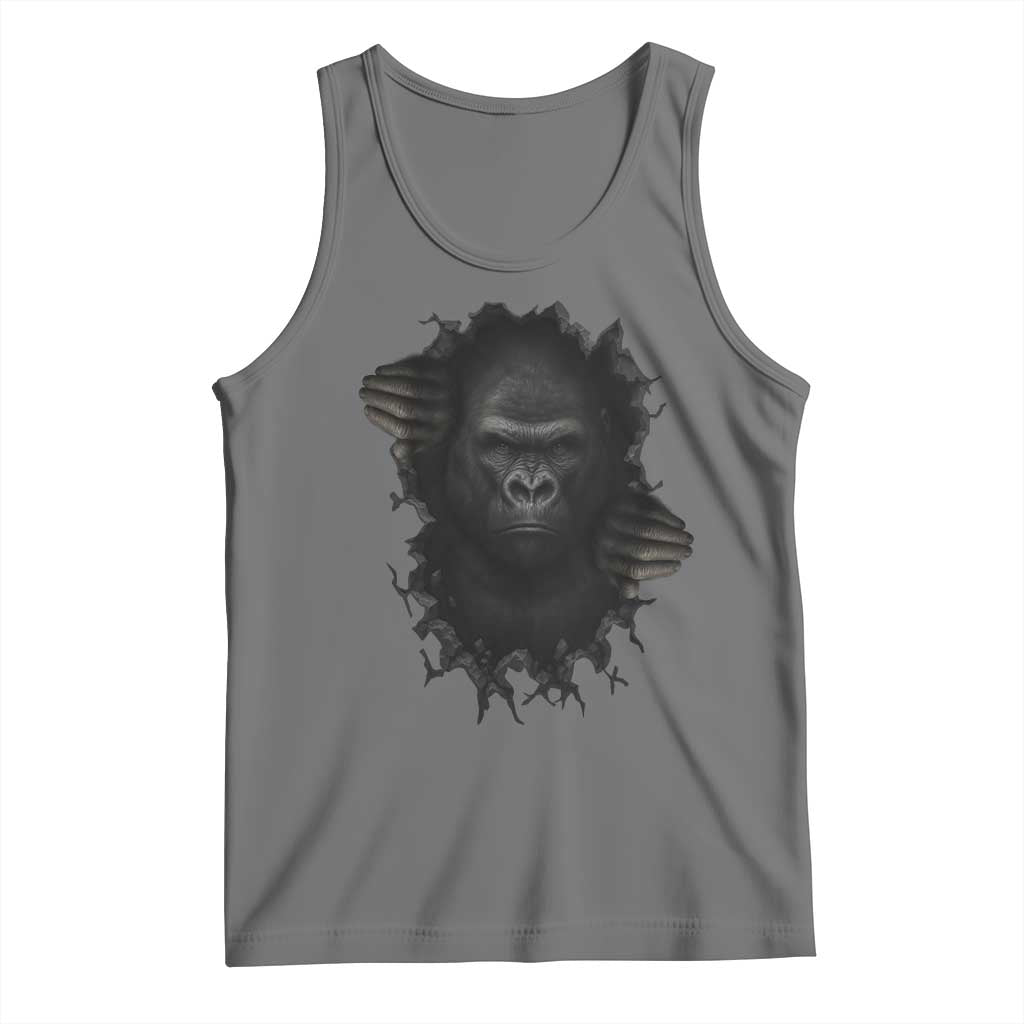 Angry Gorilla Face On Cracked Wall Tank Top Animal Lover Gift TS12 Black Heather Print Your Wear