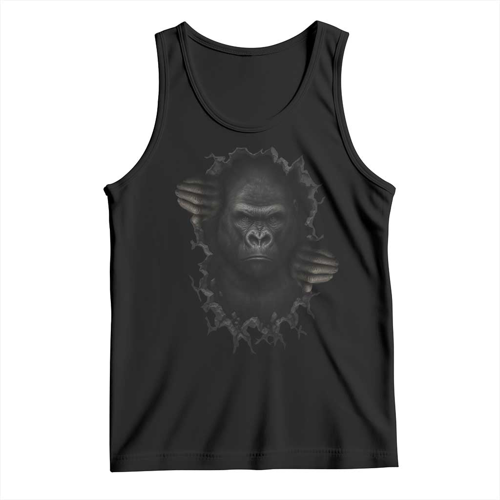 Angry Gorilla Face On Cracked Wall Tank Top Animal Lover Gift TS12 Black Print Your Wear