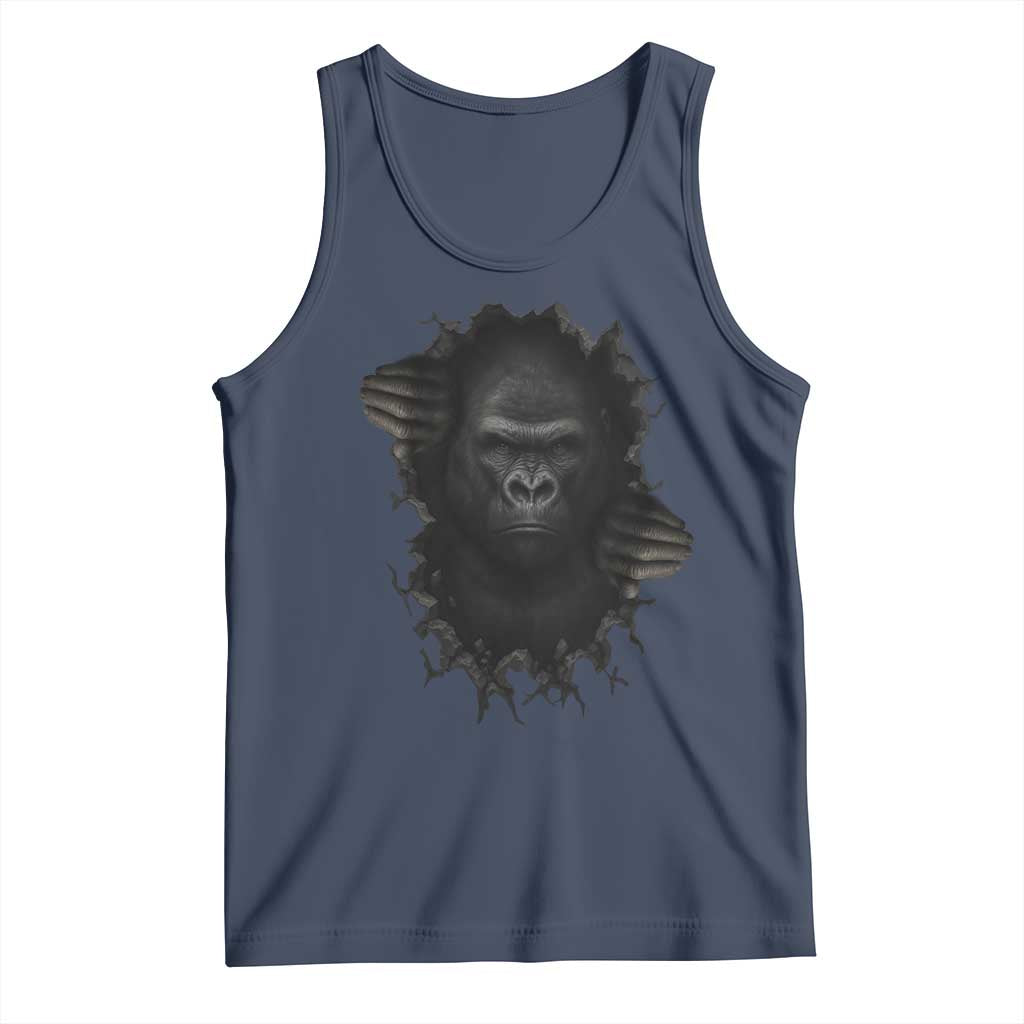 Angry Gorilla Face On Cracked Wall Tank Top Animal Lover Gift TS12 Navy Print Your Wear