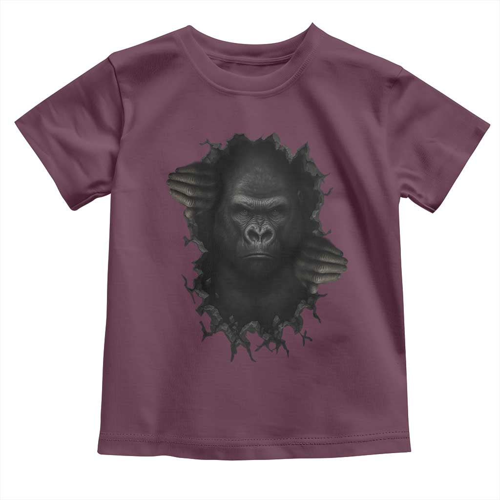 Angry Gorilla Face On Cracked Wall Toddler T Shirt Animal Lover Gift TS12 Maroon Print Your Wear