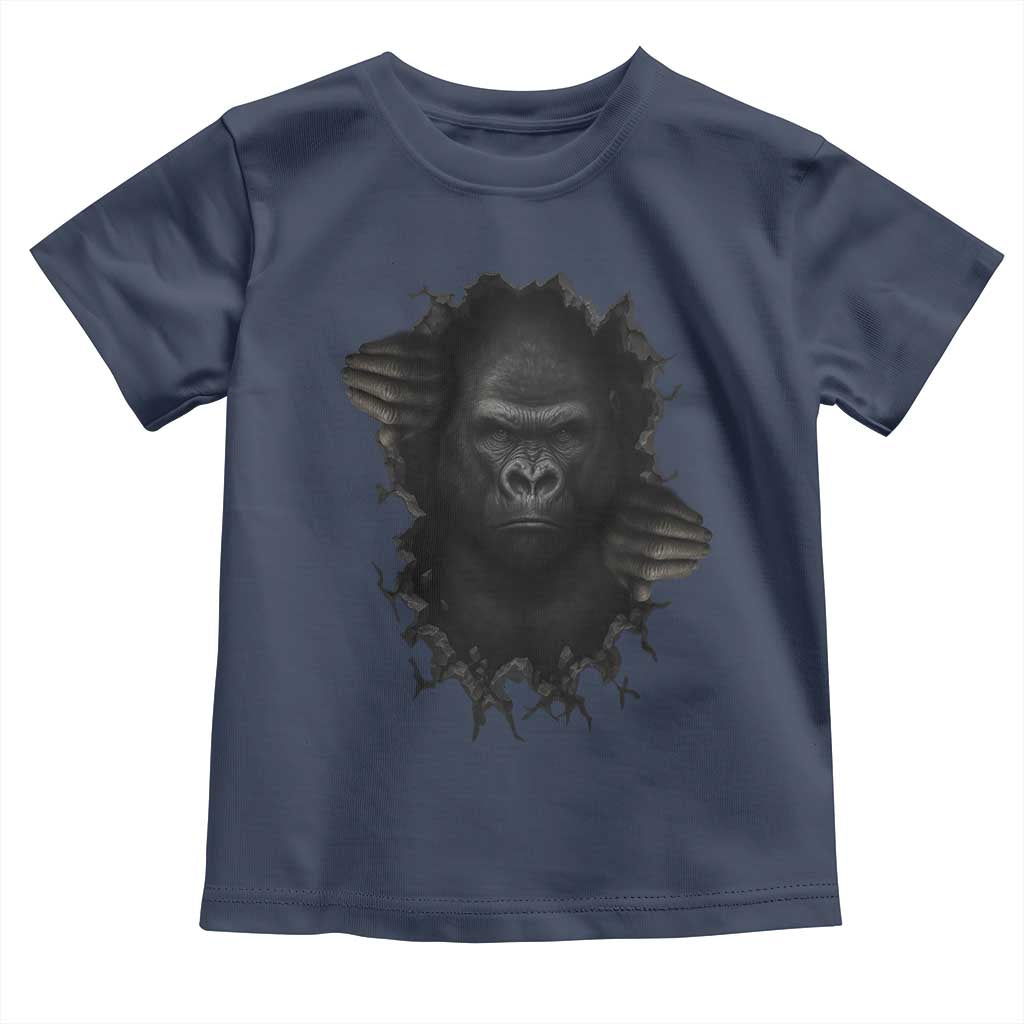 Angry Gorilla Face On Cracked Wall Toddler T Shirt Animal Lover Gift TS12 Navy Print Your Wear
