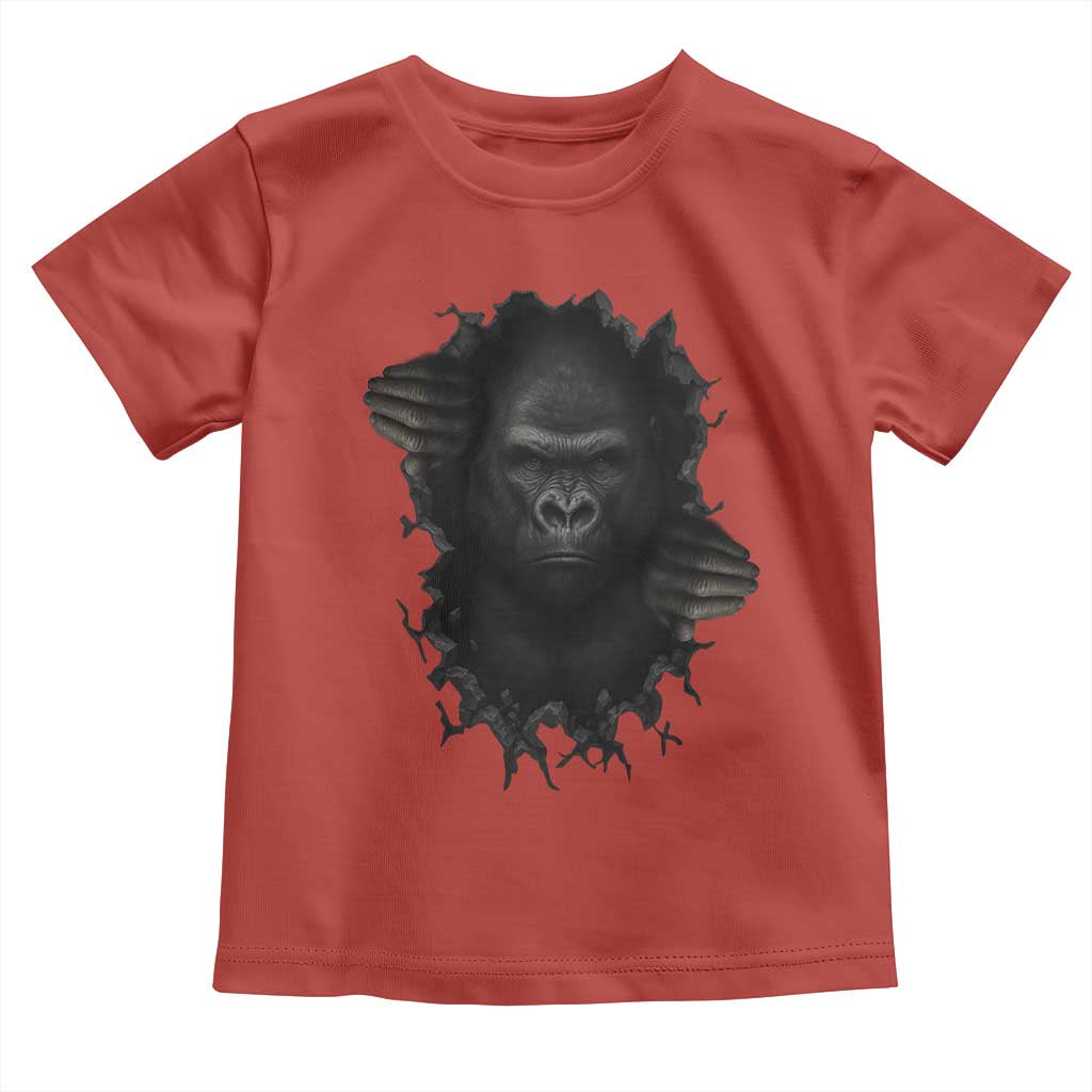 Angry Gorilla Face On Cracked Wall Toddler T Shirt Animal Lover Gift TS12 Red Print Your Wear