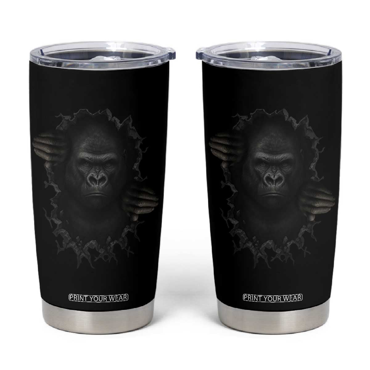 Angry Gorilla Face On Cracked Wall Tumbler Cup Animal Lover Gift TS12 Black Print Your Wear
