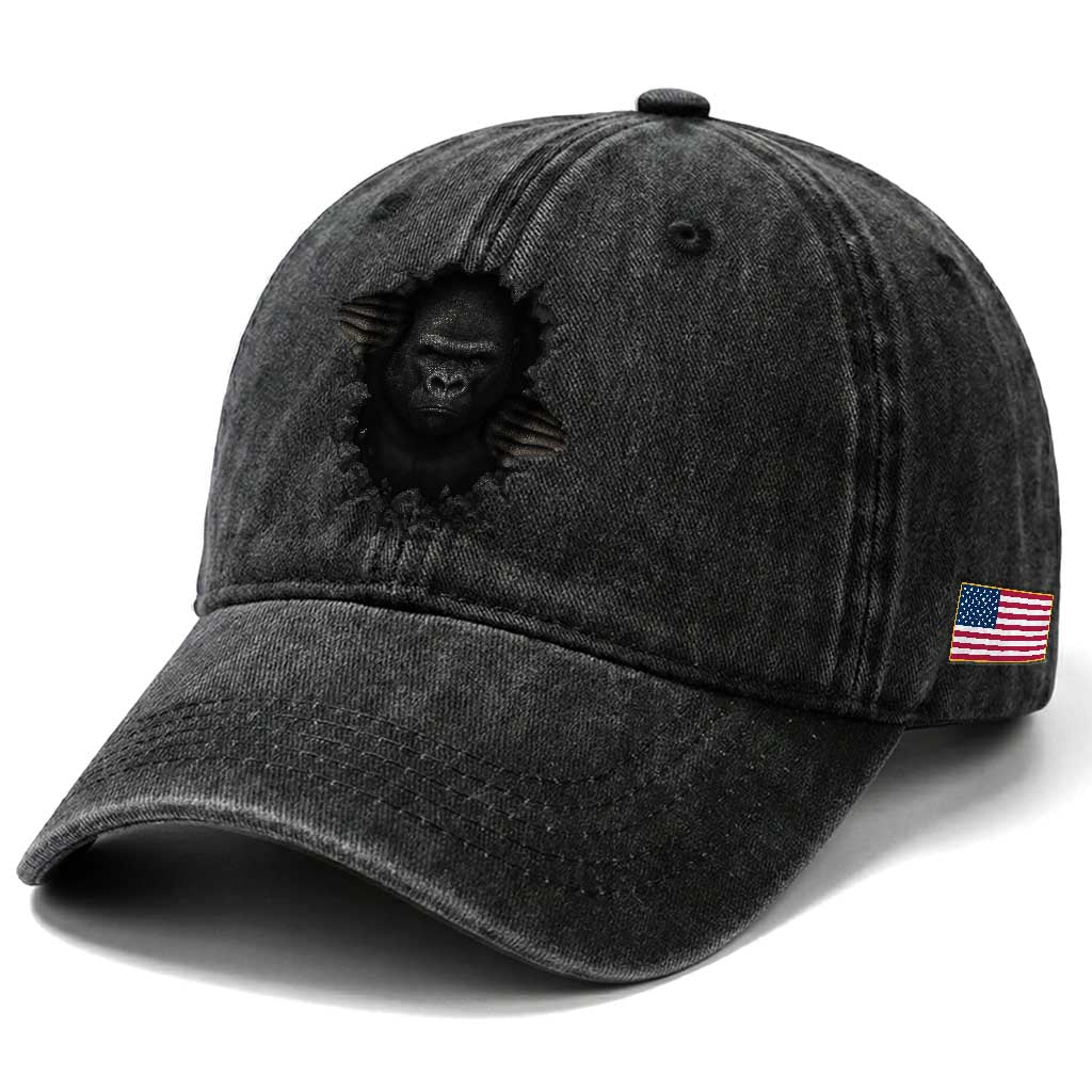 Angry Gorilla Face On Cracked Wall Washed Cotton Baseball Cap Animal Lover Gift TS12 Print Your Wear