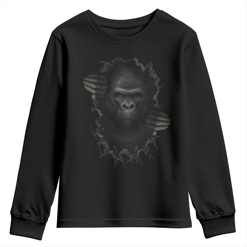 Angry Gorilla Face On Cracked Wall Youth Sweatshirt Animal Lover Gift TS12 Black Print Your Wear