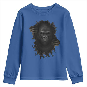 Angry Gorilla Face On Cracked Wall Youth Sweatshirt Animal Lover Gift TS12 Royal Blue Print Your Wear