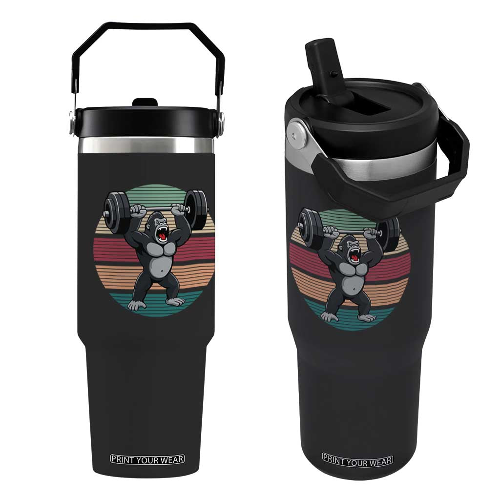 Fitness Lover Gift Flip Straw Tumbler Powerlifting Gorilla Strength TS12 One Size: 30 oz Black Print Your Wear
