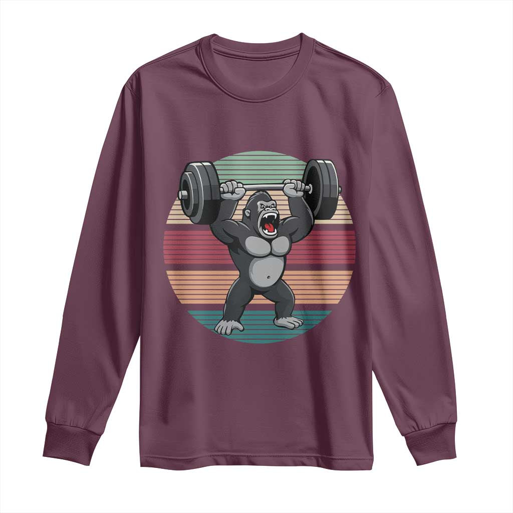 Fitness Lover Gift Long Sleeve Shirt Powerlifting Gorilla Strength TS12 Maroon Print Your Wear