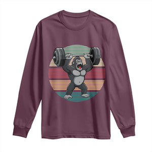 Fitness Lover Gift Long Sleeve Shirt Powerlifting Gorilla Strength TS12 Maroon Print Your Wear