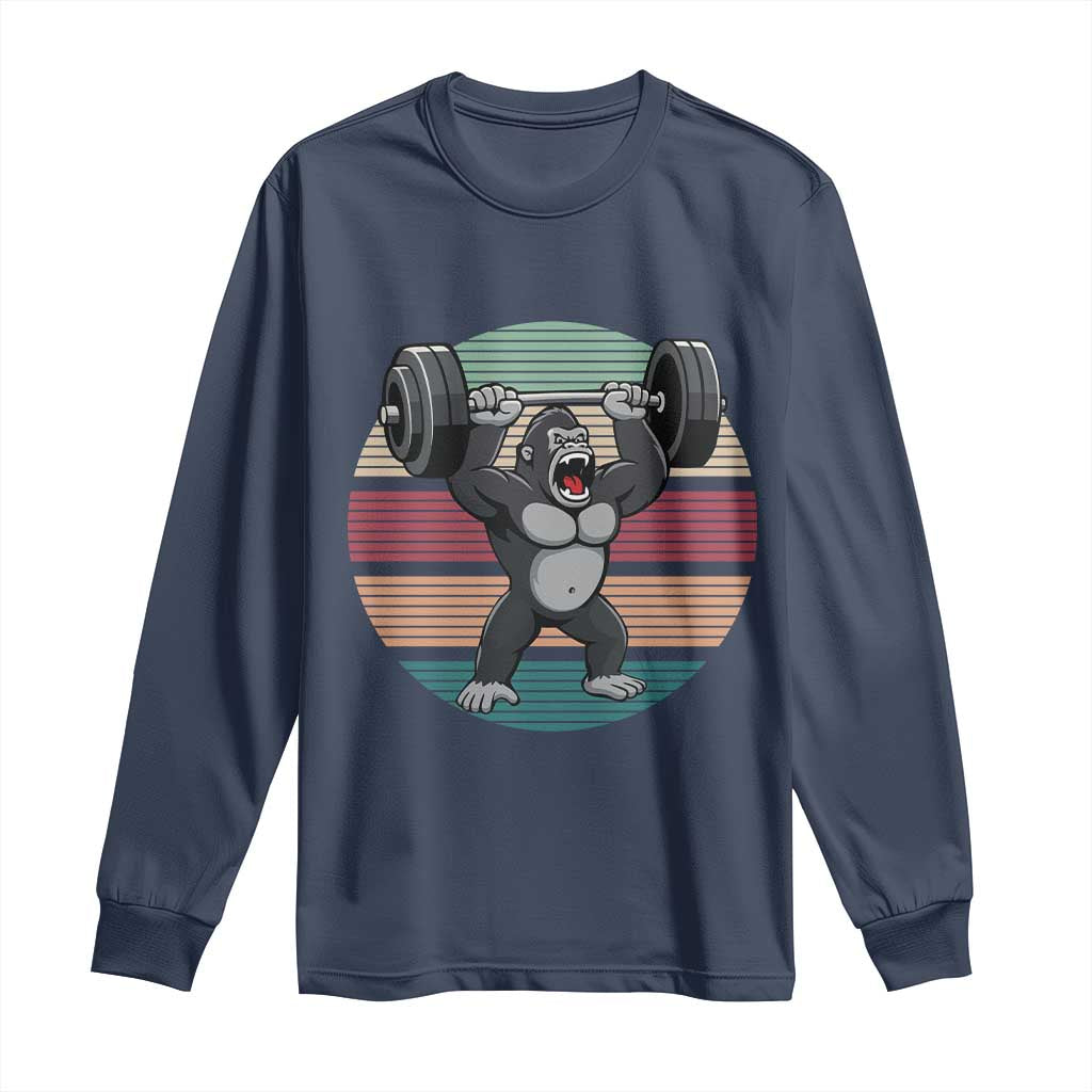 Fitness Lover Gift Long Sleeve Shirt Powerlifting Gorilla Strength TS12 Navy Print Your Wear