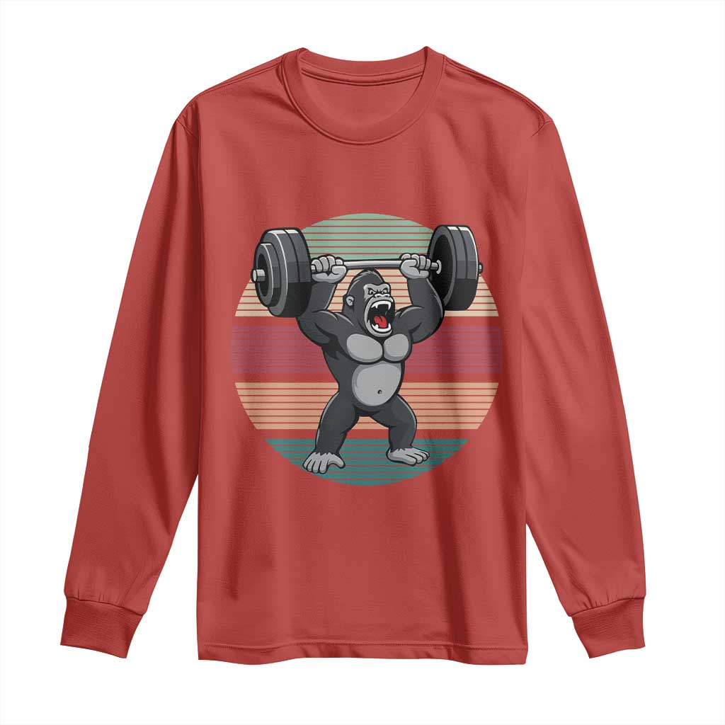 Fitness Lover Gift Long Sleeve Shirt Powerlifting Gorilla Strength TS12 Red Print Your Wear