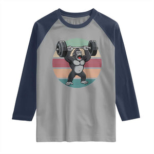 Fitness Lover Gift Raglan Shirt Powerlifting Gorilla Strength TS12 Sport Gray Navy Print Your Wear