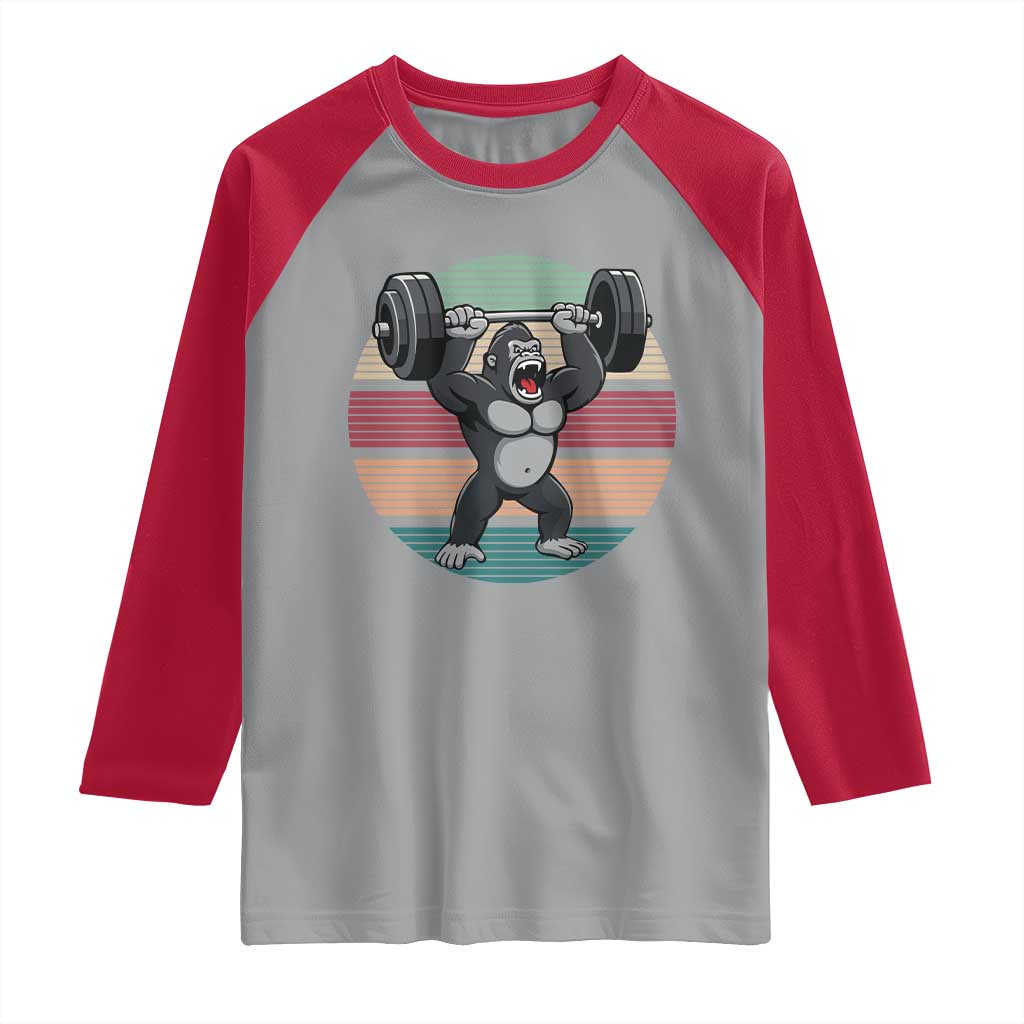 Fitness Lover Gift Raglan Shirt Powerlifting Gorilla Strength TS12 Sport Gray Red Print Your Wear