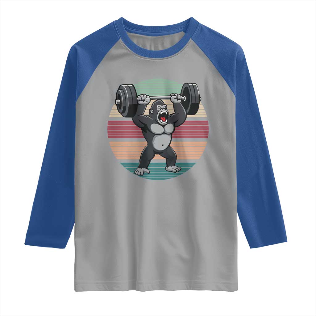 Fitness Lover Gift Raglan Shirt Powerlifting Gorilla Strength TS12 Sport Gray Royal Print Your Wear