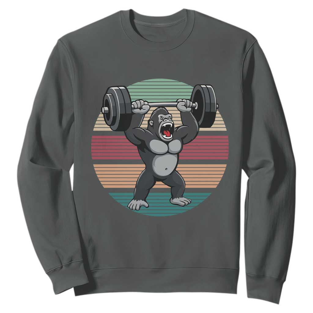 Fitness Lover Gift Sweatshirt Powerlifting Gorilla Strength TS12 Dark Heather Print Your Wear