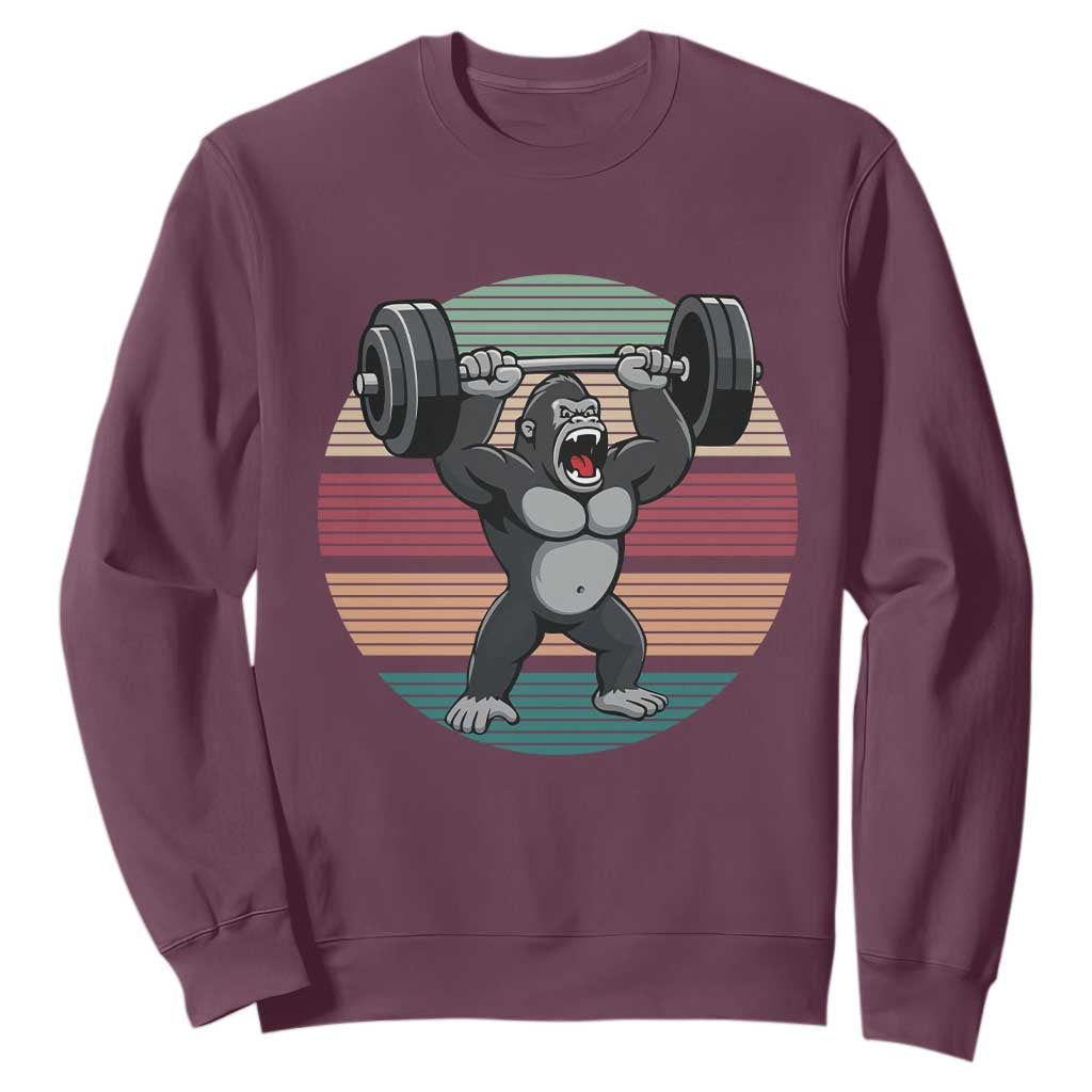 Fitness Lover Gift Sweatshirt Powerlifting Gorilla Strength TS12 Maroon Print Your Wear