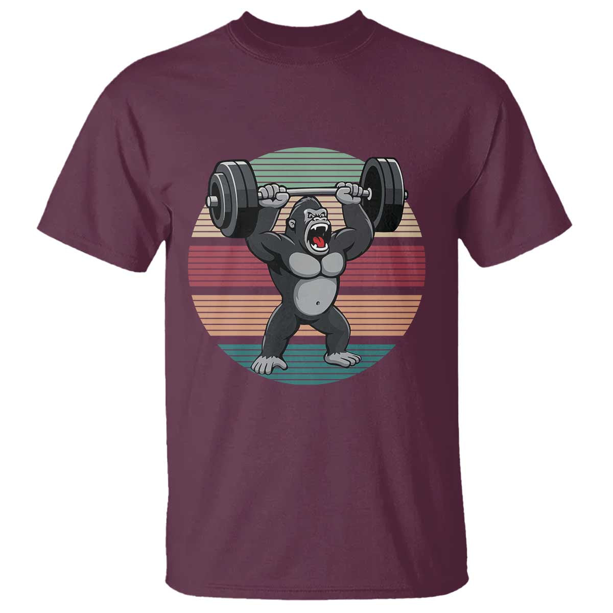 Fitness Lover Gift T Shirt Powerlifting Gorilla Strength TS12 Maroon Print Your Wear