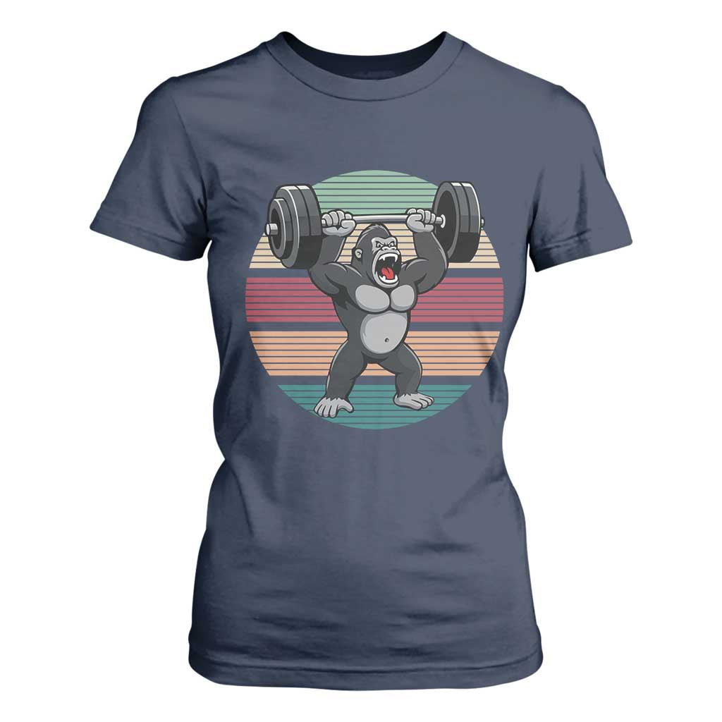 Fitness Lover Gift T Shirt For Women Powerlifting Gorilla Strength TS12 Navy Print Your Wear