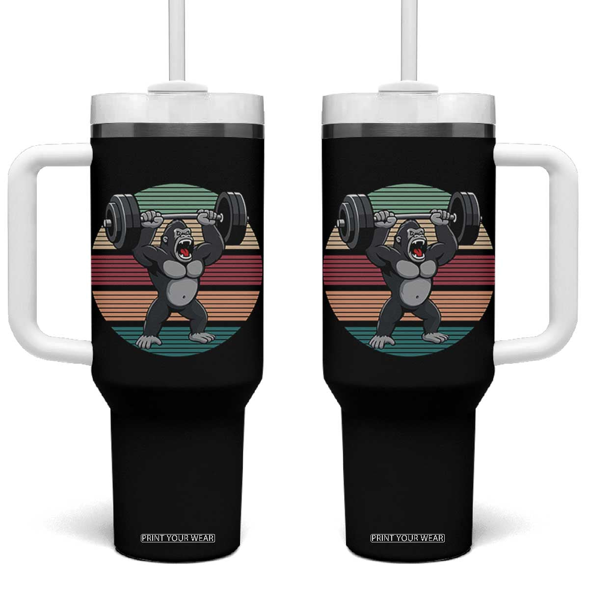 Fitness Lover Gift Tumbler With Handle Powerlifting Gorilla Strength TS12 One Size: 40 oz Black Print Your Wear