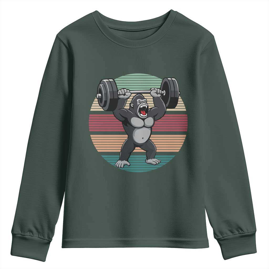 Fitness Lover Gift Youth Sweatshirt Powerlifting Gorilla Strength TS12 Dark Forest Green Print Your Wear