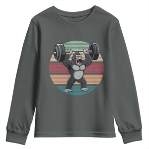 Fitness Lover Gift Youth Sweatshirt Powerlifting Gorilla Strength TS12 Dark Heather Print Your Wear