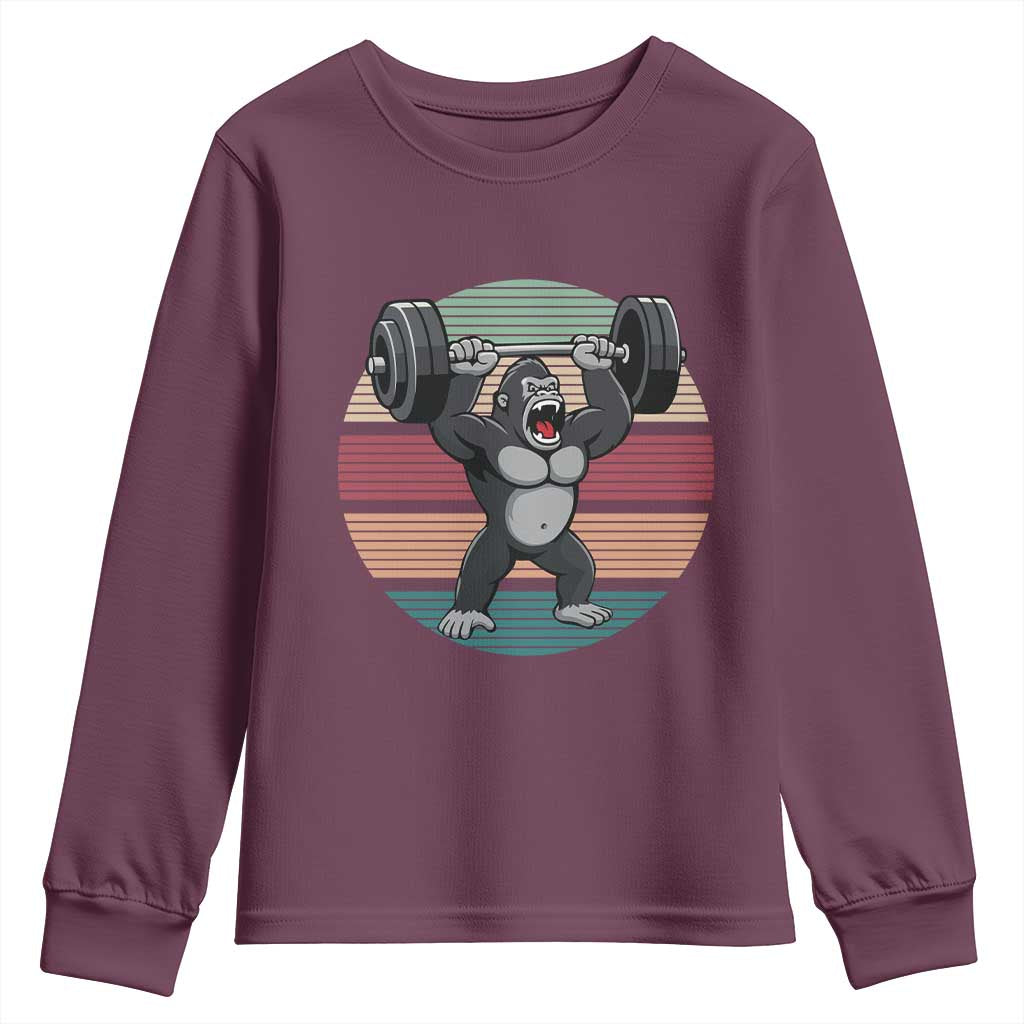 Fitness Lover Gift Youth Sweatshirt Powerlifting Gorilla Strength TS12 Maroon Print Your Wear