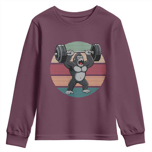 Fitness Lover Gift Youth Sweatshirt Powerlifting Gorilla Strength TS12 Maroon Print Your Wear