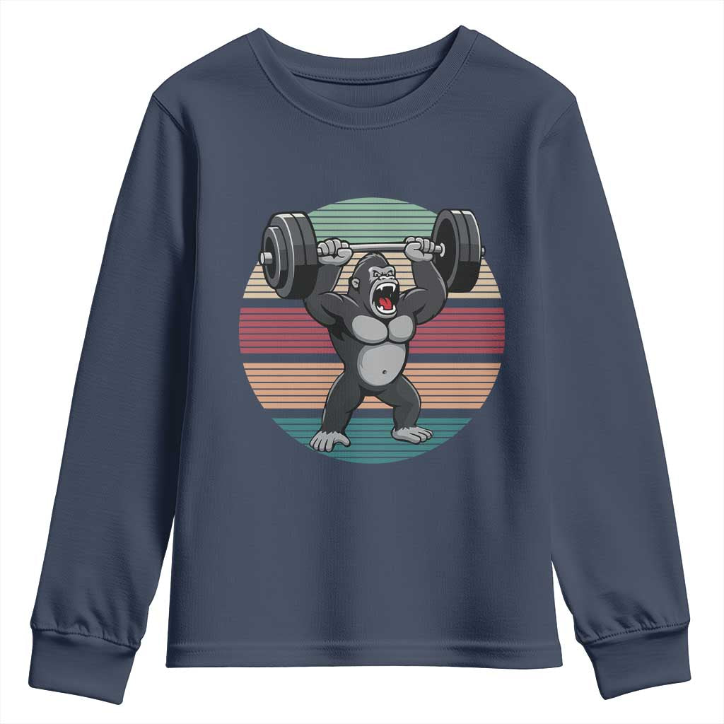 Fitness Lover Gift Youth Sweatshirt Powerlifting Gorilla Strength TS12 Navy Print Your Wear