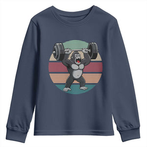 Fitness Lover Gift Youth Sweatshirt Powerlifting Gorilla Strength TS12 Navy Print Your Wear