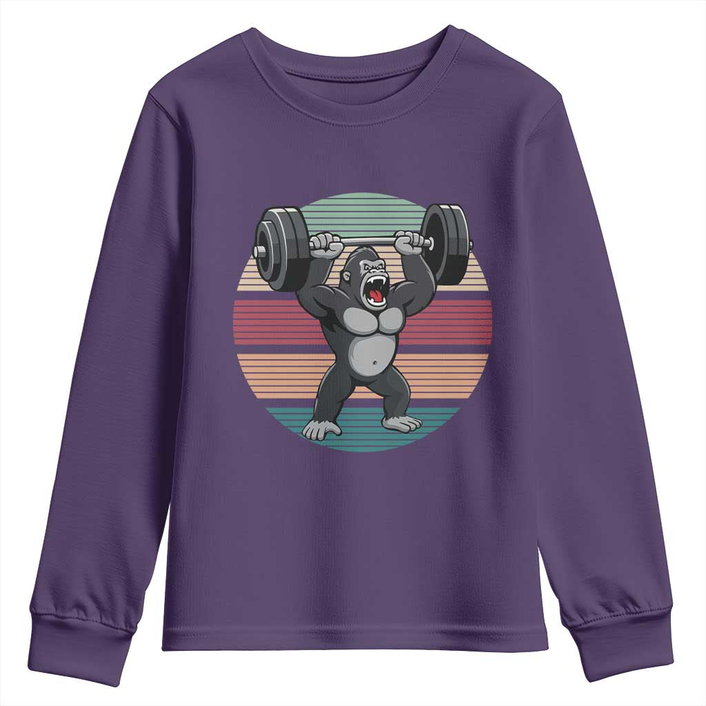 Fitness Lover Gift Youth Sweatshirt Powerlifting Gorilla Strength TS12 Purple Print Your Wear