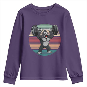 Fitness Lover Gift Youth Sweatshirt Powerlifting Gorilla Strength TS12 Purple Print Your Wear