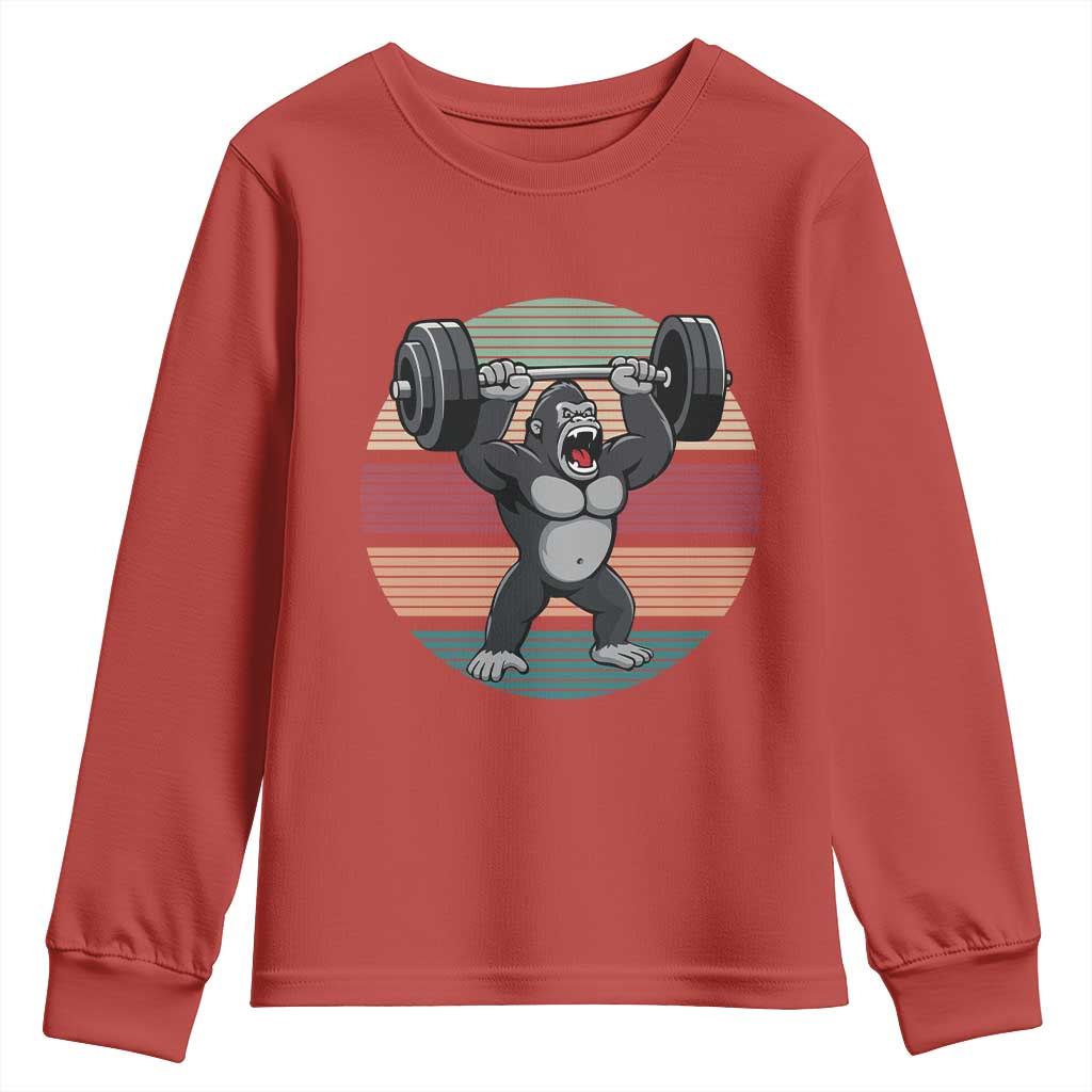 Fitness Lover Gift Youth Sweatshirt Powerlifting Gorilla Strength TS12 Red Print Your Wear