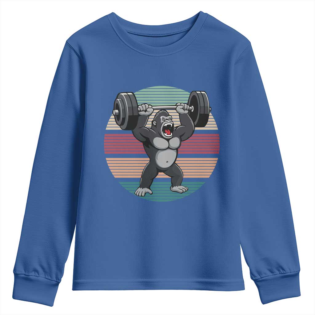 Fitness Lover Gift Youth Sweatshirt Powerlifting Gorilla Strength TS12 Royal Blue Print Your Wear