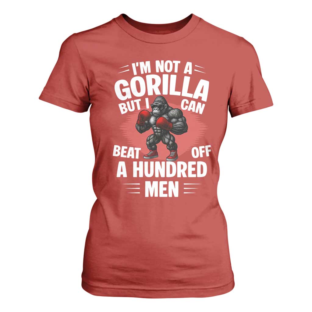 Funny Boxing T Shirt For Women Not A Gorilla But I Can Beat Off A Hundred Men TS12 Red Print Your Wear