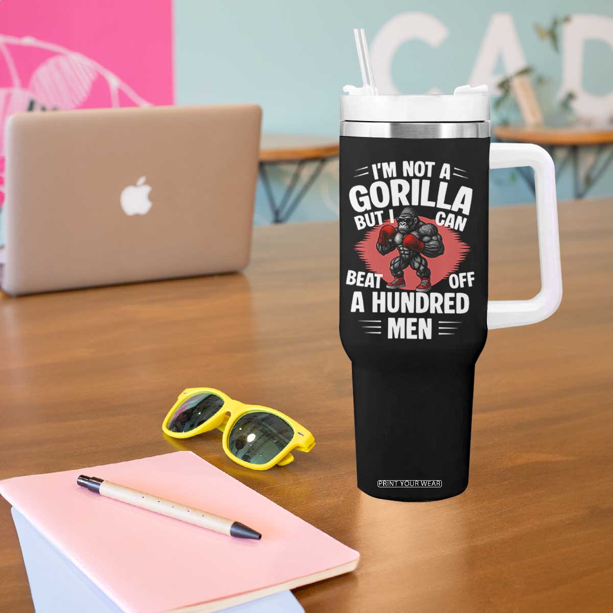 Funny Boxing Tumbler With Handle Not A Gorilla But I Can Beat Off A Hundred Men TS12 Print Your Wear