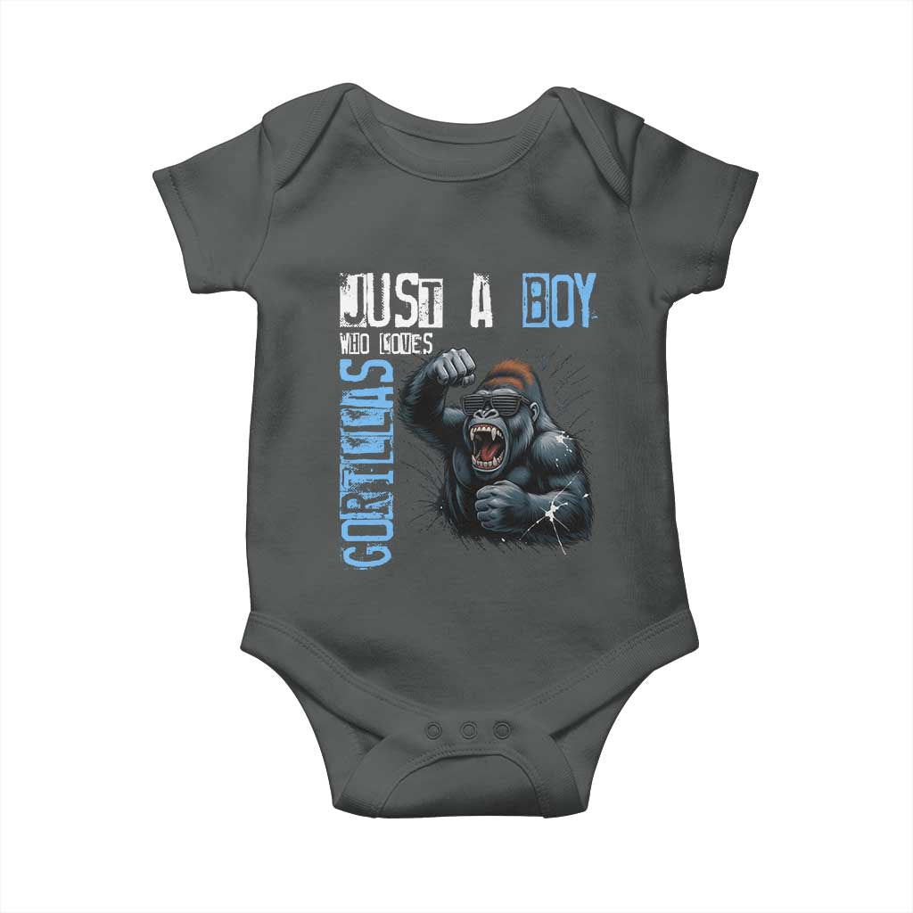 Just A Boy Who Loves Gorillas Baby Onesie Gorilla Lover Gift TS12 Dark Heather Print Your Wear