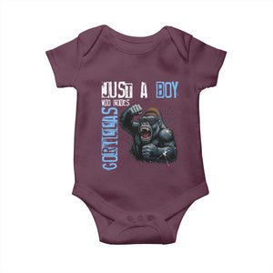 Just A Boy Who Loves Gorillas Baby Onesie Gorilla Lover Gift TS12 Maroon Print Your Wear