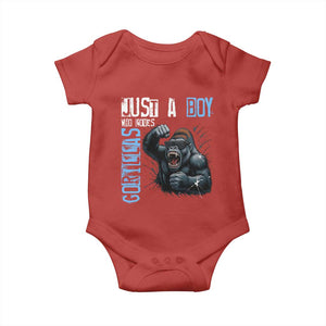 Just A Boy Who Loves Gorillas Baby Onesie Gorilla Lover Gift TS12 Red Print Your Wear
