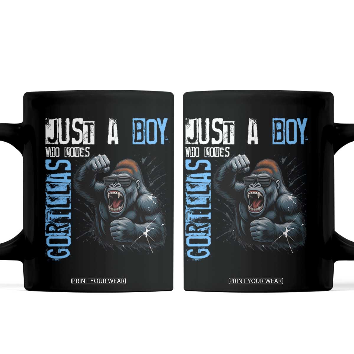 Just A Boy Who Loves Gorillas Coffee Mug Gorilla Lover Gift TS12 Black Print Your Wear