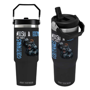 Just A Boy Who Loves Gorillas Flip Straw Tumbler Gorilla Lover Gift TS12 One Size: 30 oz Black Print Your Wear